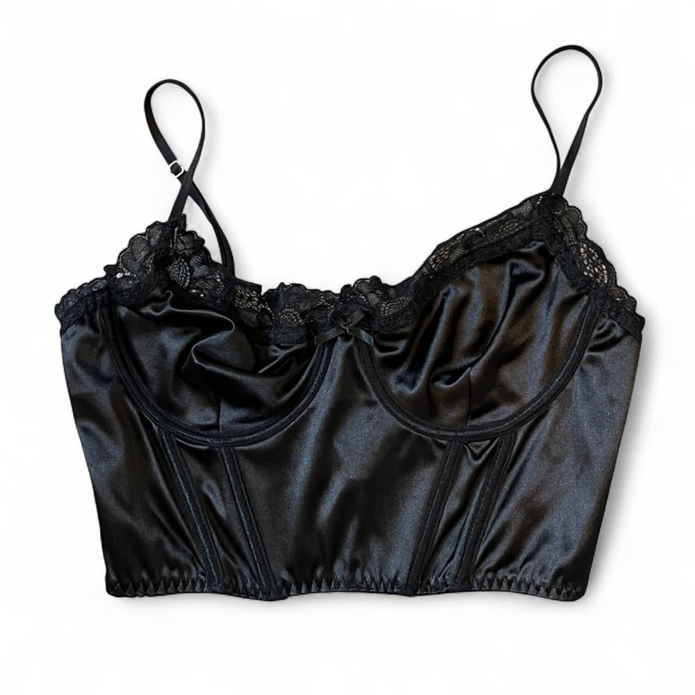 Forever 21 Black Satin Lace Bustier Corset Top Women's M Y2K